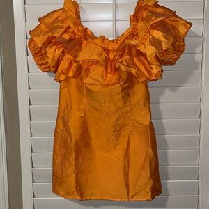 Orange off the shoulder short dress. New. Never worn.